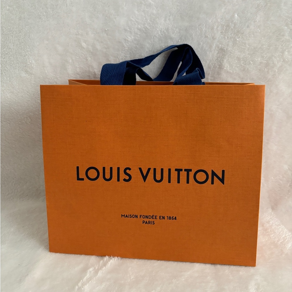 LOUIS VUITTON Paper Shopping Bag Blue Fabric Handles, H 7.5” x L 8.5” x W 4.5”